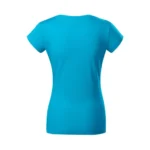 Spatele unui tricou damă turcoaz cu anchior în V, design minimalist și material bumbac premium potrivit pentru personalizare
