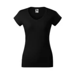 Tricou damă negru cu anchior în V prezentat frontal pe fundal neutru, croială feminină modernă și suprafață ideală pentru personalizare