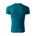 Spate tricou unisex personalizat albastru petrol prezentat pe fundal simplu, croială universală potrivită pentru branding și personalizare
