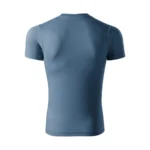Spate tricou unisex personalizat culoare denim prezentat pe fundal simplu, croială universală potrivită pentru personalizare cu logo