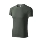 Tricou unisex personalizat gri ardezie prezentat din perspectivă laterală pe fundal neutru, croială universală pentru branding