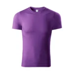 Tricou unisex culoare mov prezentat frontal pe fundal simplu, model din bumbac potrivit pentru personalizare și branding