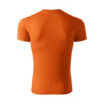 Spate tricou unisex portocaliu prezentat pe fundal simplu, croială universală potrivită pentru personalizare cu logo, text sau design grafic