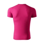 Spate tricou unisex purpuriu prezentat pe fundal neutru, croială universală potrivită pentru personalizare cu logo sau mesaj