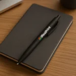 Pix sustenabil din paie de grau culoare neagra personalizat cu logo instrument promotional utilizat zilnic pentru vizibilitate brand