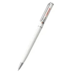 Pix metalic aluminiu slim alb utilizat ca obiect promoțional corporate elegant, instrument de scris personalizabil pentru branding profesional