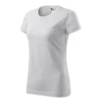 Tricou damă personalizat gri deschis prezentat din perspectivă trei sferturi pentru evidențierea formei și a materialului