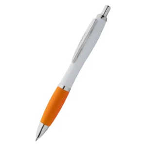 Pix plastic personalizat Elipse White portocaliu prezentat pe fundal alb, produs promoțional modern pentru firme și campanii de marketing