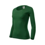 Perspectivă laterală bluză damă verde sticlă din bumbac premium, design feminin elegant și suprafață ideală pentru personalizare grafică