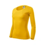 Bluză damă personalizată galben văzută din perspectivă laterală, material din bumbac premium și croială feminină elegantă