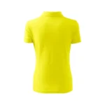 Spate tricou polo damă galben lămâie cu croială feminină cambrată și design minimalist pentru uniforme și branding vizibil