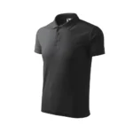 Tricou polo bărbați personalizat gri antracit văzut din perspectivă laterală, evidențiind croiala ergonomică și stilul business casual modern