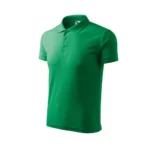 Tricou polo bărbați personalizat verde mediu prezentat din perspectivă trei sferturi pentru evidențierea croielii masculine și a materialului