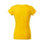 Spatele unui tricou damă galben cu anchior în V, design minimalist și material confortabil potrivit pentru personalizare