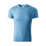 Tricou unisex personalizat albastru azur prezentat frontal în studio, material bumbac confortabil ideal pentru designuri grafice și logo-uri