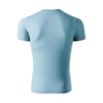 Spate tricou unisex personalizat albastru deschis prezentat pe fundal simplu, croială universală potrivită pentru personalizare cu logo