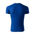 Spate tricou unisex personalizat albastru regal prezentat pe fundal simplu, croială universală potrivită pentru personalizare cu logo