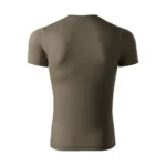 Spate tricou unisex personalizat culoare army prezentat pe fundal neutru, croială universală potrivită pentru branding și personalizare