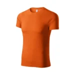 Tricou unisex portocaliu prezentat din perspectivă laterală pe fundal neutru, model modern potrivit pentru branding și personalizare