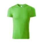 Tricou unisex personalizat verde măr prezentat frontal, evidențiind designul simplu, gulerul rotund și materialul din bumbac premium pentru personalizare