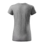 Spate tricou damă personalizat gri închis prezentat pe fundal neutru pentru evidențierea croielii feminine