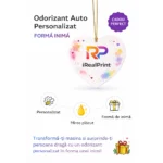 Odorizant auto personalizat in forma de inima prezentare beneficii, ideal pentru cadou si branding emotional