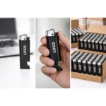 Brichete tip BIC cu desfăcător personalizate negru ambalate în cutii pentru distribuție B2B, soluție eficientă pentru volume mari și expunere repetată a logo-ului în HoReCa și evenimente.