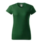 Tricou damă personalizat verde prezentat frontal pe fundal neutru, croială feminină modernă și suprafață ideală pentru personalizare