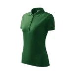 Tricou polo damă personalizat verde sticlă prezentat din perspectivă trei sferturi pentru evidențierea formei, materialului și designului elegant polo