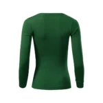 Vedere din spate a unei bluze damă verde sticlă cu croială feminină elegantă, design minimalist potrivit pentru personalizare brand sau mesaj