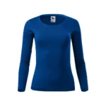 Bluză damă personalizată albastru regal prezentată frontal, croială feminină modernă și suprafață ideală pentru personalizare