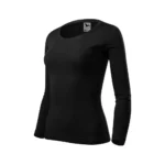 Bluză damă neagră văzută din perspectivă laterală, material din bumbac premium și design elegant potrivit pentru personalizare grafică
