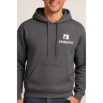 Hanorac bărbați graphite personalizat cu logo iRealPrint aplicat pe piept într-un stil minimalist, evidențiind materialul premium, croiala confortabilă și designul modern al produsuluinte corporate