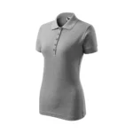 Tricou polo damă gri închis cu croială feminină elegantă și design modern ideal pentru uniforme profesionale și branding