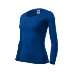 Bluză damă albastru regal văzută din lateral, design elegant și material premium potrivit pentru imprimare logo