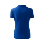 Vizualizare frontală tricou polo damă personalizat albastru regal evidențiind designul elegant și croiala feminină