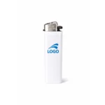 Cutie cu brichete tip BIC personalizate albe imprimate cu logo, pregătite pentru distribuție promoțională în campanii de marketing, evenimente și activări de brand.
