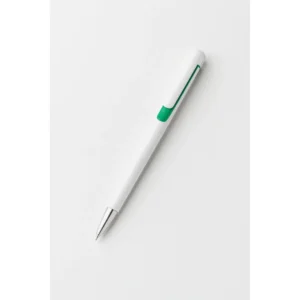 Pix plastic personalizat Nuba White verde prezentat pe fundal alb, pix promoțional modern pentru branding profesional și personalizare cu logo
