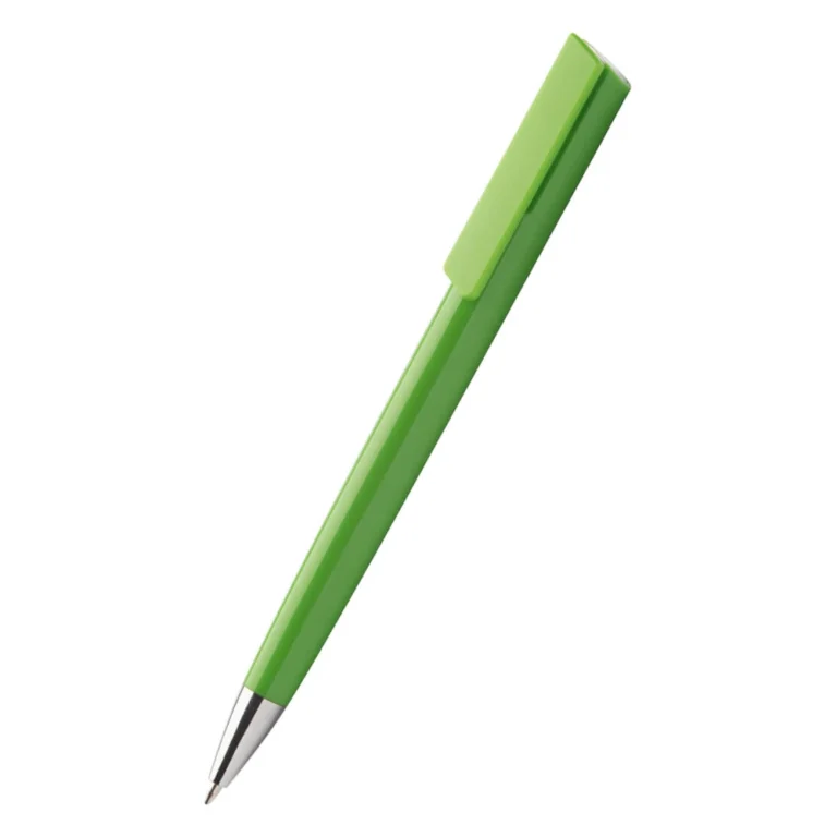 Pix plastic personalizat Quadro verde prezentat pe fundal deschis, pix promoțional modern pentru branding profesional și personalizare cu logo
