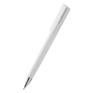 Pix plastic personalizat Quadro alb prezentat pe fundal alb, pix promoțional profesional pentru personalizare cu logo companie și campanii de branding corporate