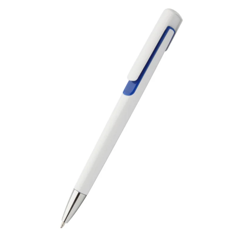 Pix plastic personalizat Nuba White albastru evidențiind designul modern cu corp alb și accente albastre, produs promoțional pentru branding corporate și evenimente business