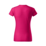 Detaliu logo alb iRealPrint pe tricou damă personalizat roz orhidee, evidențiind claritatea personalizării și contrastul designului