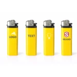 Set de brichete tip BIC personalizate galbene pregătite pentru distribuție la evenimente, festivaluri și campanii promoționale cu vizibilitate ridicată.