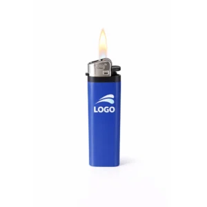 Brichetă tip BIC albastră personalizată cu logo prezentată individual în studio, produs promoțional pentru personalizare prin tampografie sau print UV.