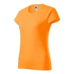 Tricou damă personalizat orange prezentat din perspectivă trei sferturi pentru evidențierea croielii și a materialului