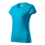Tricou damă personalizat turcoaz prezentat din perspectivă trei sferturi pentru evidențierea formei și a materialului