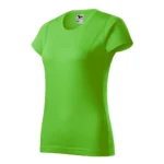 Tricou damă personalizat verde măr prezentat din perspectivă trei sferturi pentru evidențierea croielii feminine
