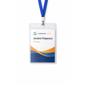 Suport ecuson vertical din plastic dur cu prindere pentru lanyard, rezistenta ridicata si protectie maxima pentru utilizare profesionala