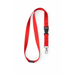 Lanyard rosu cu catarama detasabila si carabina metalica, design simplu pentru utilizare profesionala si durabila