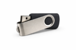 Stick memorie USB negru personalizat cu logo, carcasa metalica rotativa si design premium pentru branding profesional si cadouri corporate